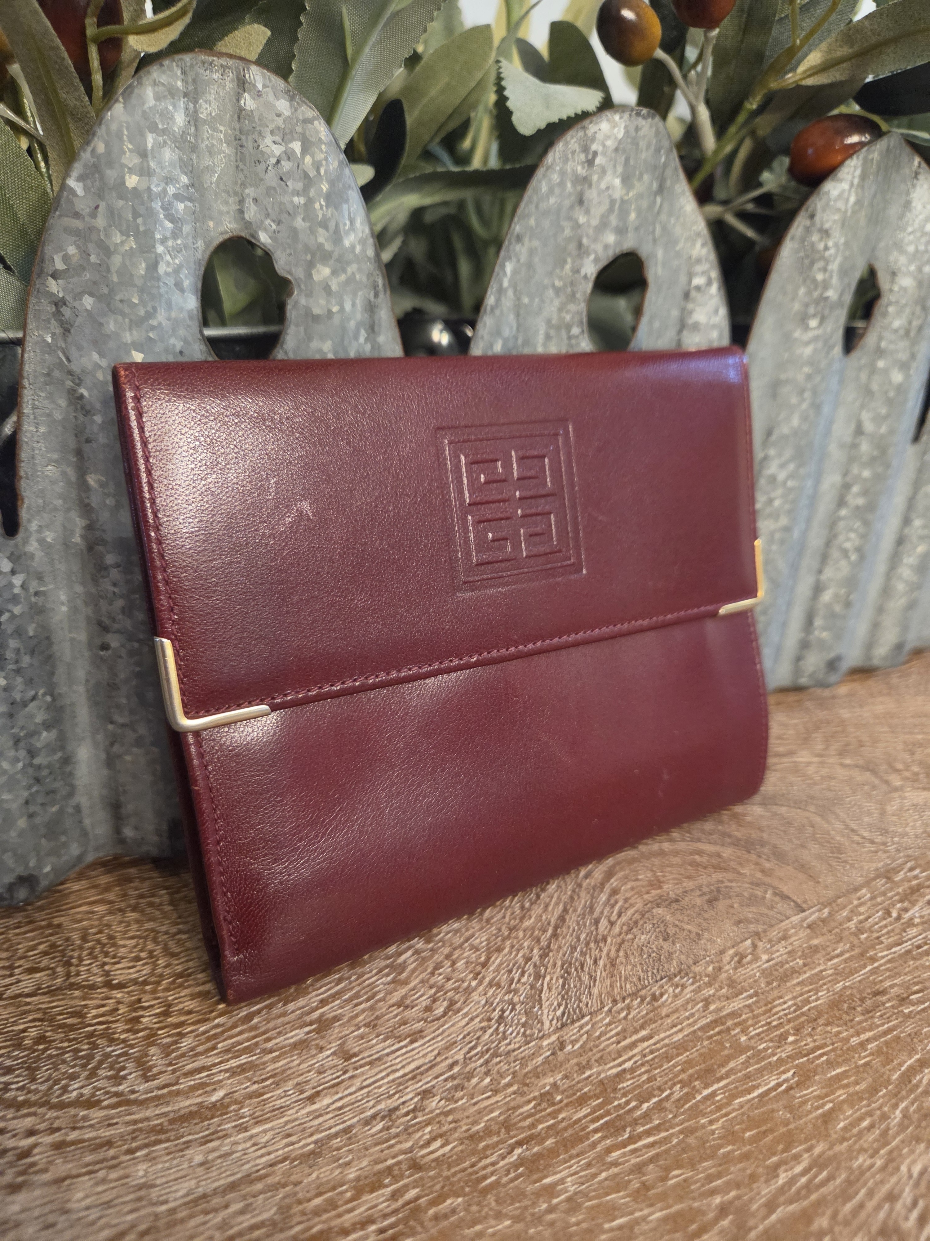 Givenchy Authentic Vintage Burgundy Trifold Leather Wallet